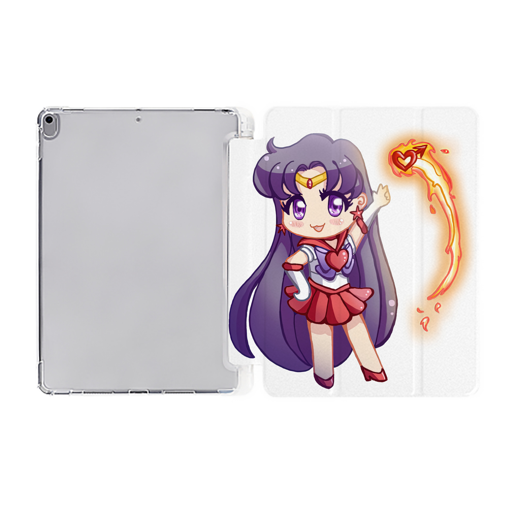 （画像用） 美少女戦士セーラームーン 火野レイ ひの レイ Sailor Moon Hino Rei （セーラーマーズ,Sailor Mars） IPad ケース ペン収納付き 三つ折りスタンド PUレザー×シリコン 対応機種9.5/10.5/10.9インチ